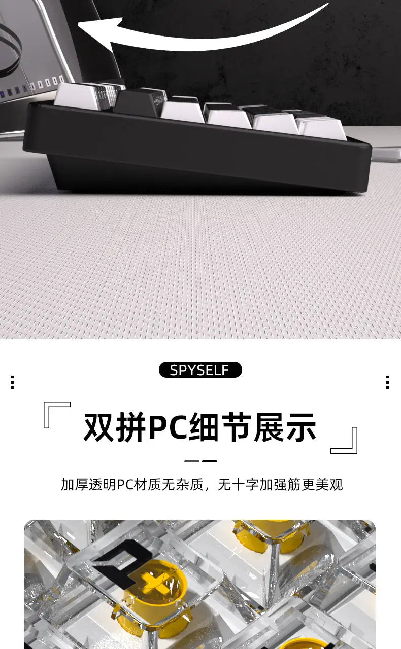 Black and White Double Color Matching Side Engraving Keycaps Set Sublimation Original Height Translucent Keycap Wooting Made68
