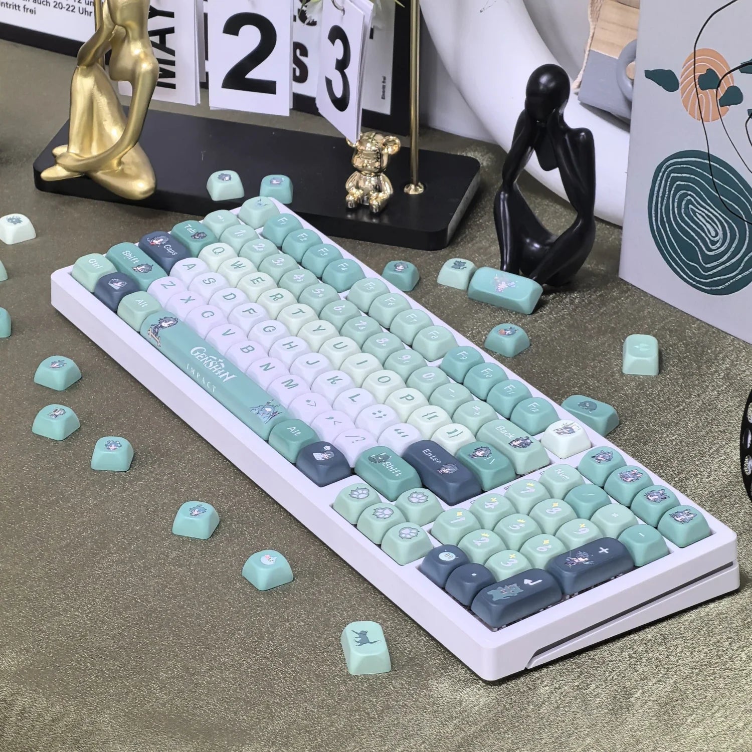 Genshin Impact Theme Xiao Keycaps MOA Profile PBT Sublimation Mechanical Keyboard Caps Cartoon Character Gamer XIAO Keycap