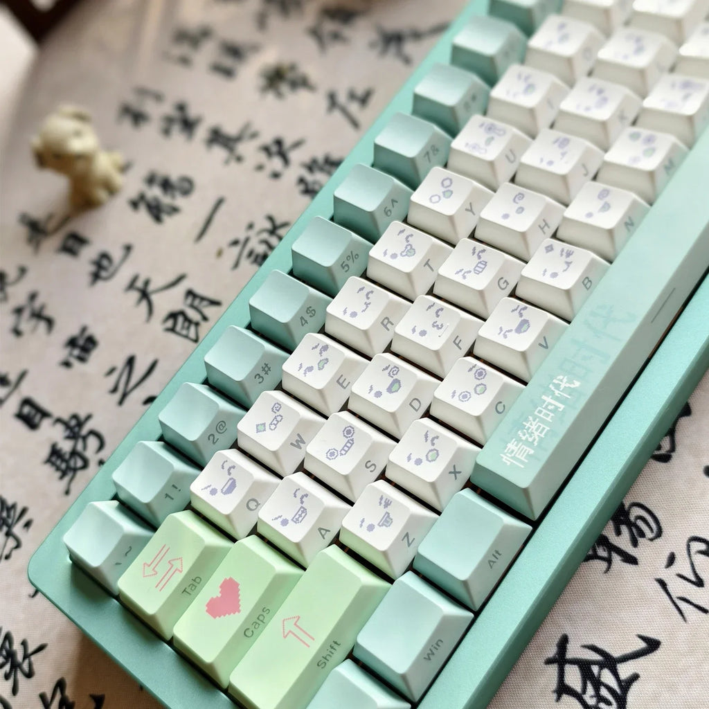 Emotional Era Theme Keycaps Thermal Sublimation PBT Cherry Profile Side Carving Key Caps Adapter Cross Shaft Mechanical Keyboard
