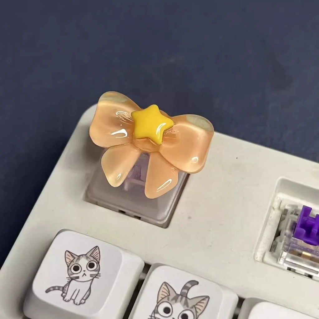 Personalized Translucent Bow Keycap Creative Mechanical Keyboard With Pink And Blue Keycap Accessories Added