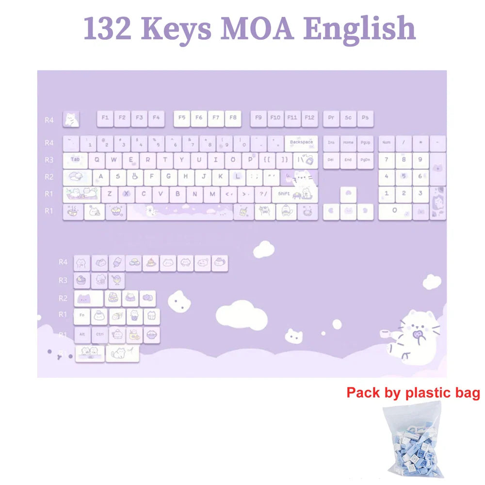 132Keys MOA Profile Keycaps Cartoon PBT Key Caps for 61/64/68/78/84/87/96/104/108 Keys Gaming Mechanical Keyborad MX Swtiches