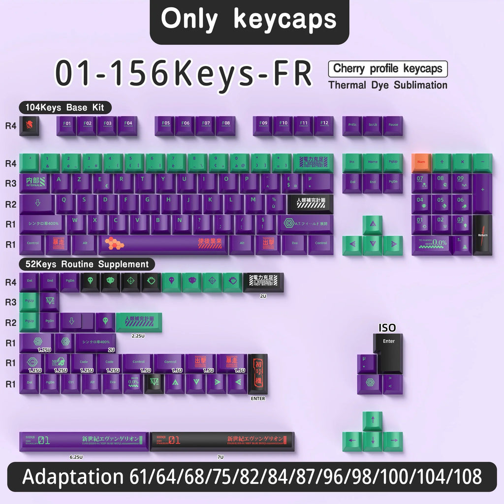 French Keycap 136-156 Keys BPT Cherry Profile FR Keycaps For French keyboard MX Mechanical Keyboard 7U Space Keys Hi75