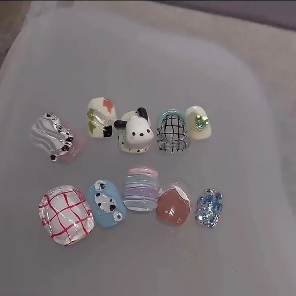 Cute Handmade Long Coffin Shape Fake Nail Kawaii Sanrio Hello Kitty Cinnamoroll Kuromi My Melody Detachable Nail Holiday Gift