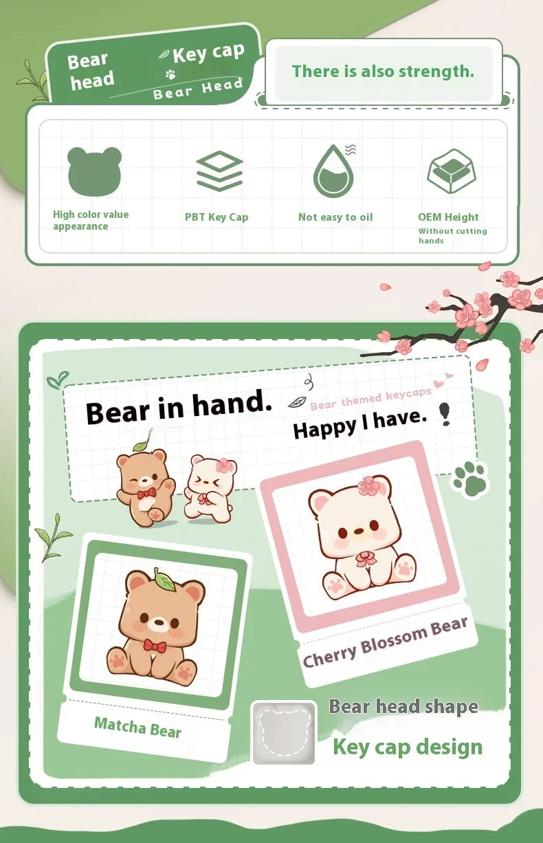 AKKO cute bear head theme keycaps PBT material two-color injection molding school office mechanical keyboard keycaps