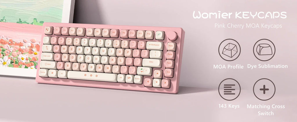 143 Keys Pink Cherry MOA Profile PBT Keycaps Customs Dye Sub Key caps for 61/87/104 Cherry MX Switch Gaming Mechanical Keyboard