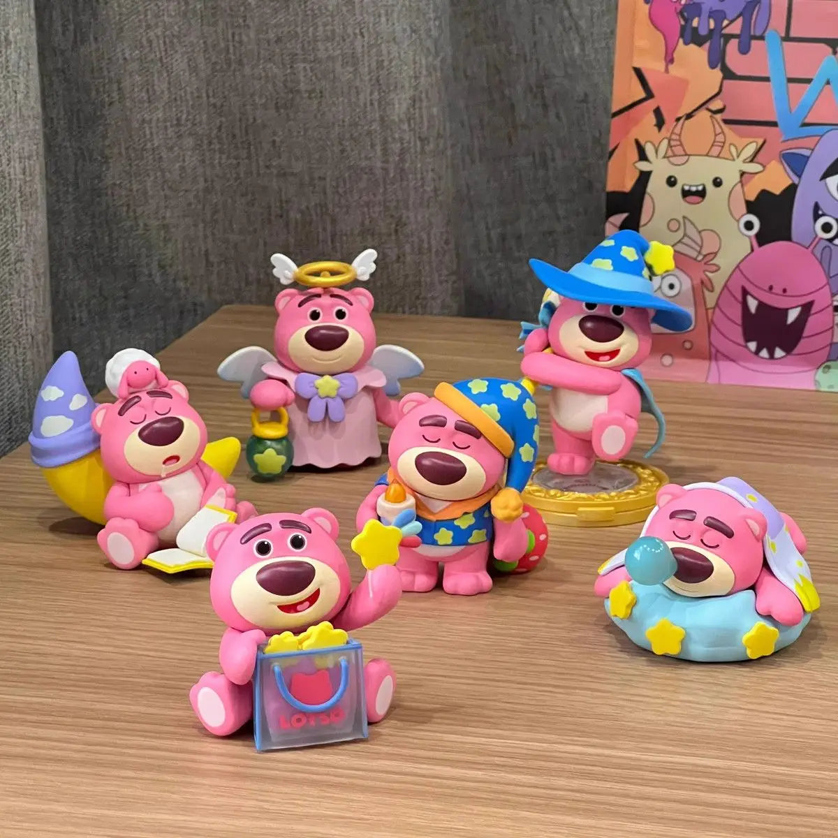 6 Cute Exquisite Lotso Girls' Favorite Sleeping Bears Different Styles Of Figurines Trendy Toys Twisted Egg Dolls Car Ornaments.