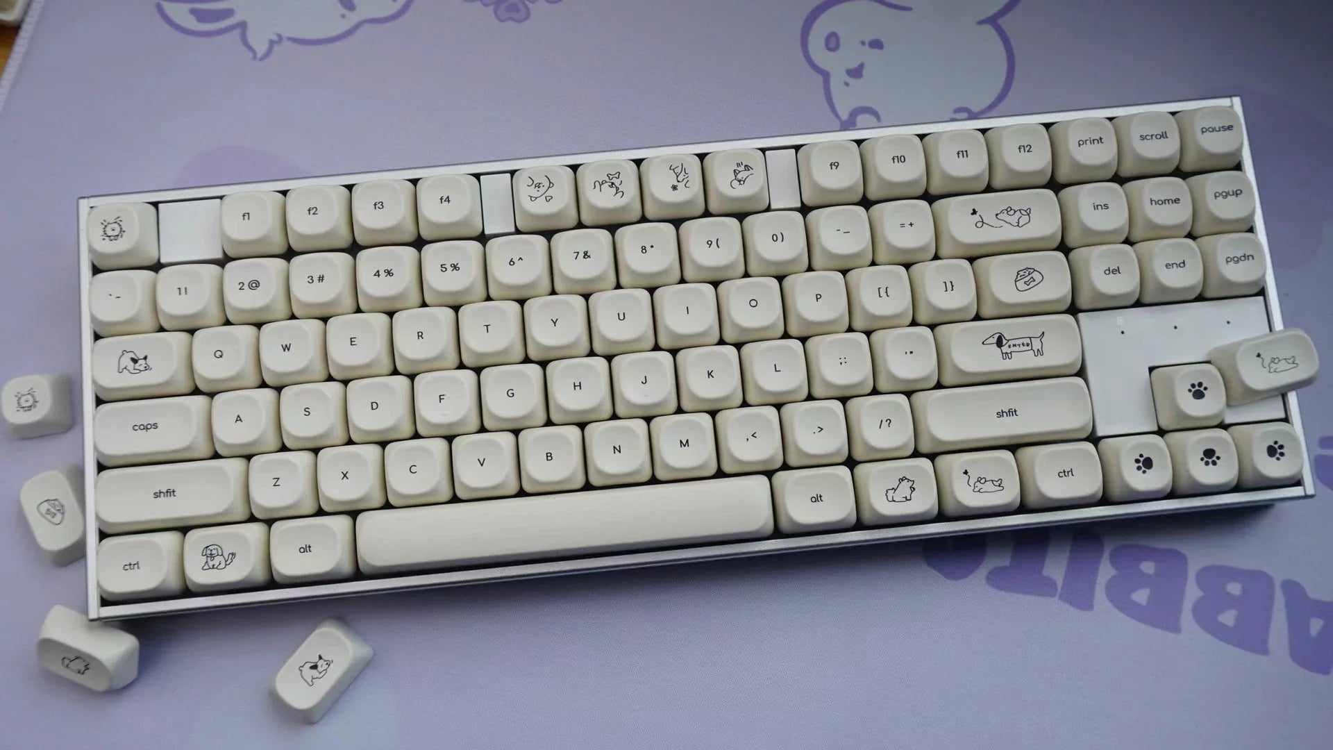 MiFuny Cute Dog Keycap 124/133 Keys PBT Dye Sublimation Custom MOA/Cherry Profile Gaming Keycaps for Mechanical Keyboard Gifts