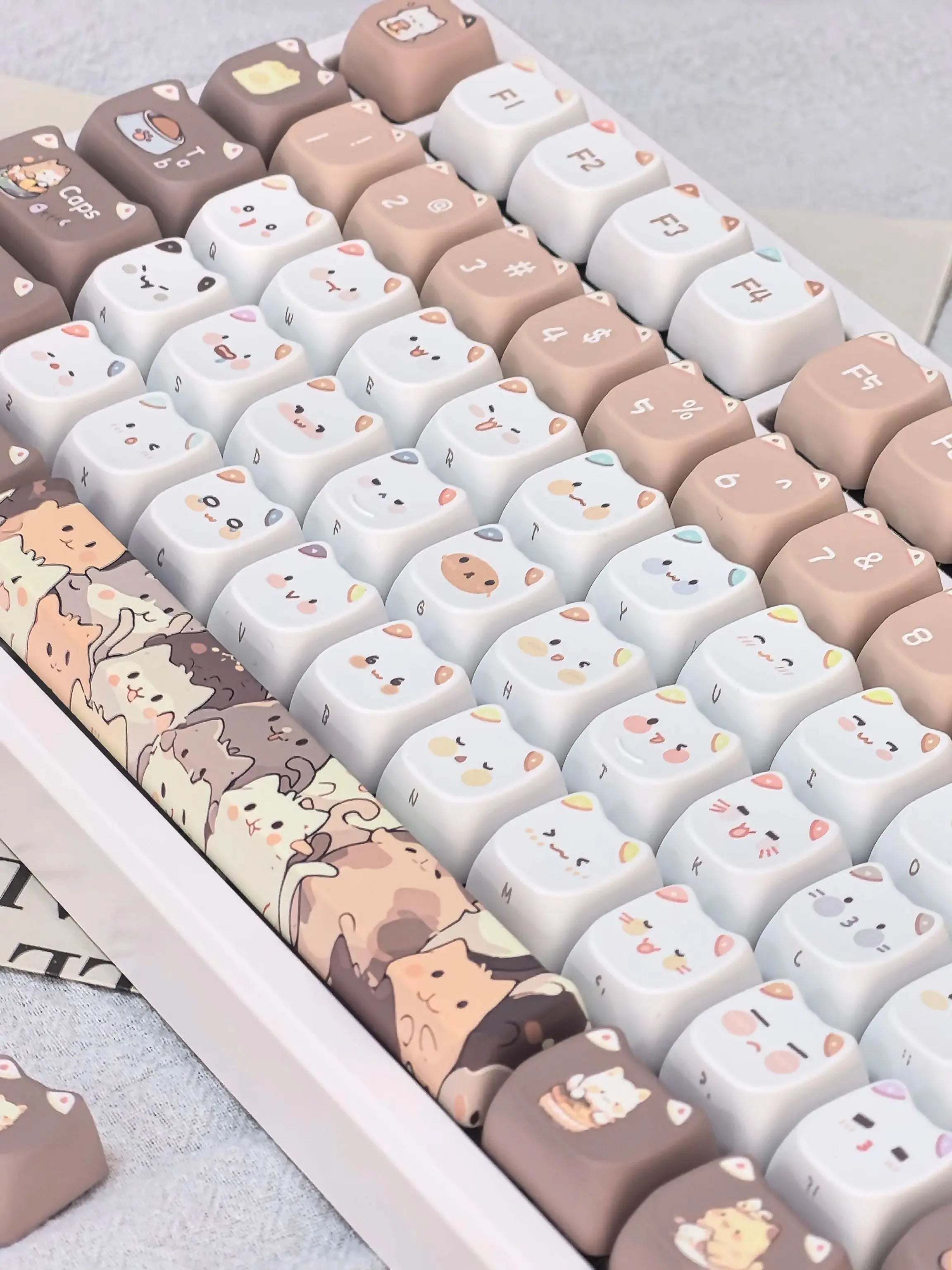 Cute Meow Keycaps Cat Head MAO Profile PBT Key Cap Dye Sublimation for MX Mechanical Keyboard KeyCap Keyboards Accessories
