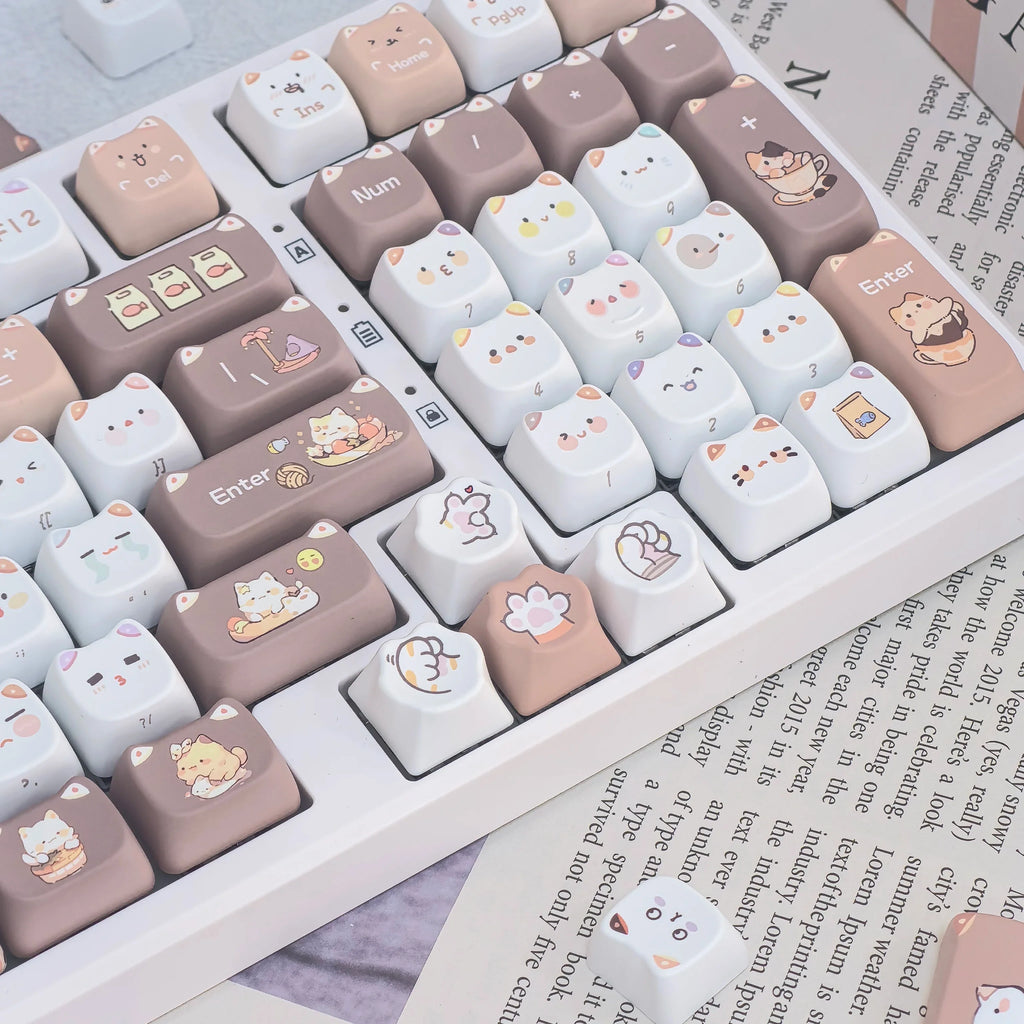 Cute Meow Keycaps Cat Head MAO Profile PBT Square Key Cap Thermal Sublimation Mechanical Keyboard Keycap Cat Set For Girls Gift