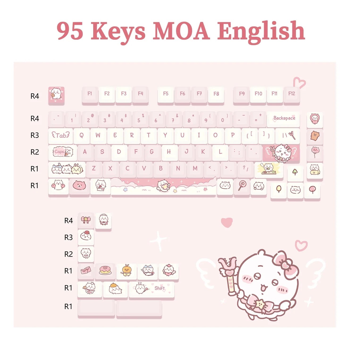 95 Keys/Set Key Caps Cartoon Puppy Cat Kitty MOA Profile PBT for DIY Custom Mechanical Gaming Keyboard Keycap Dye Sublimation