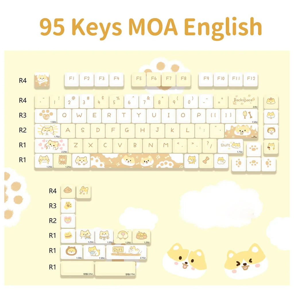 95Keys MOA Profile Cat Theme PBT Key Caps Pink Blue Puppy Cute  Keycaps for GK61 RK836 MX Switches Mechanical Keyboard