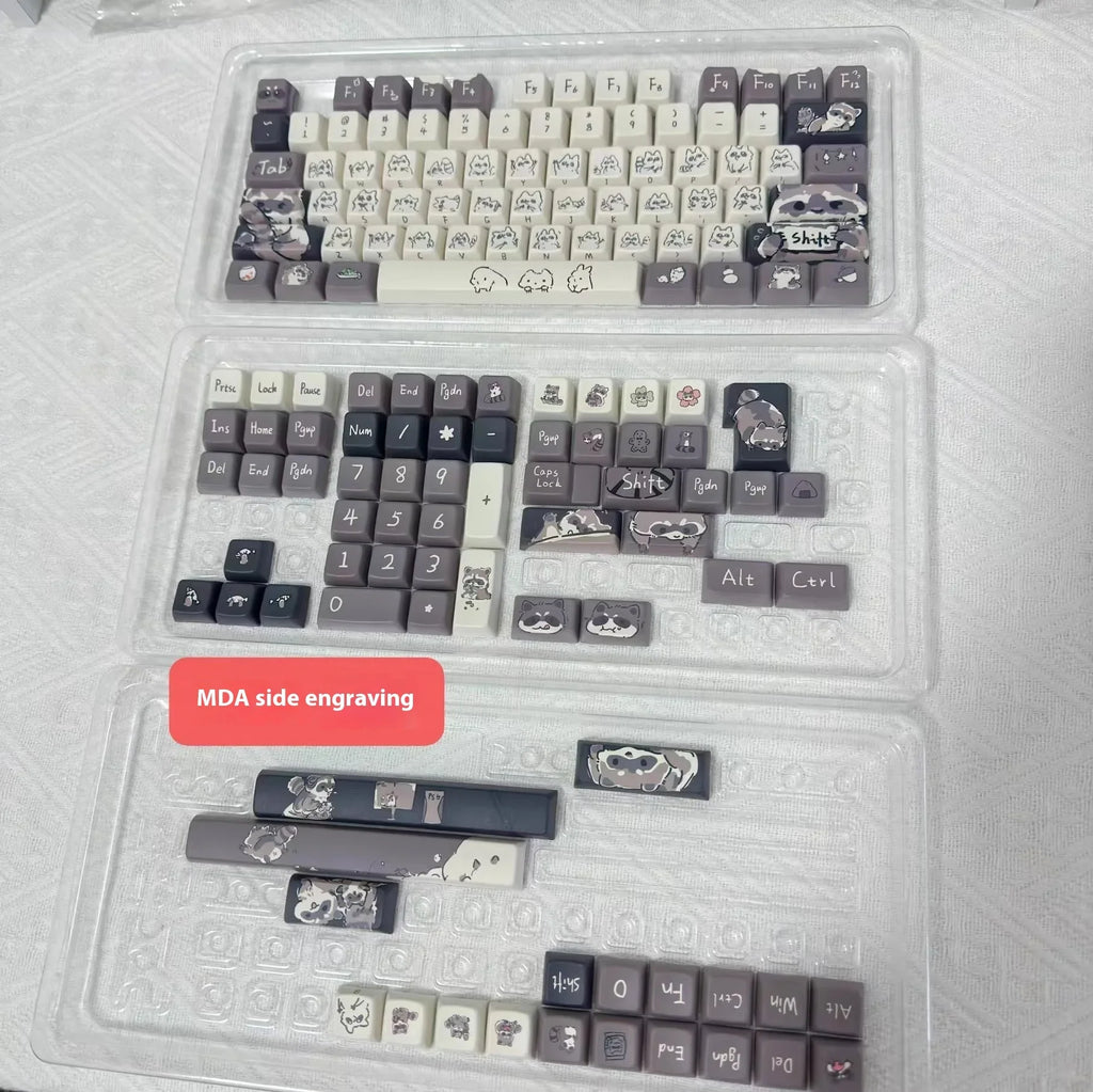 Raccoon/Penguin Keycap 148keys Cherry Side Printed Pbt  Sublimation Mechanical Keyboard Keycaps Customized Cute For Game Office