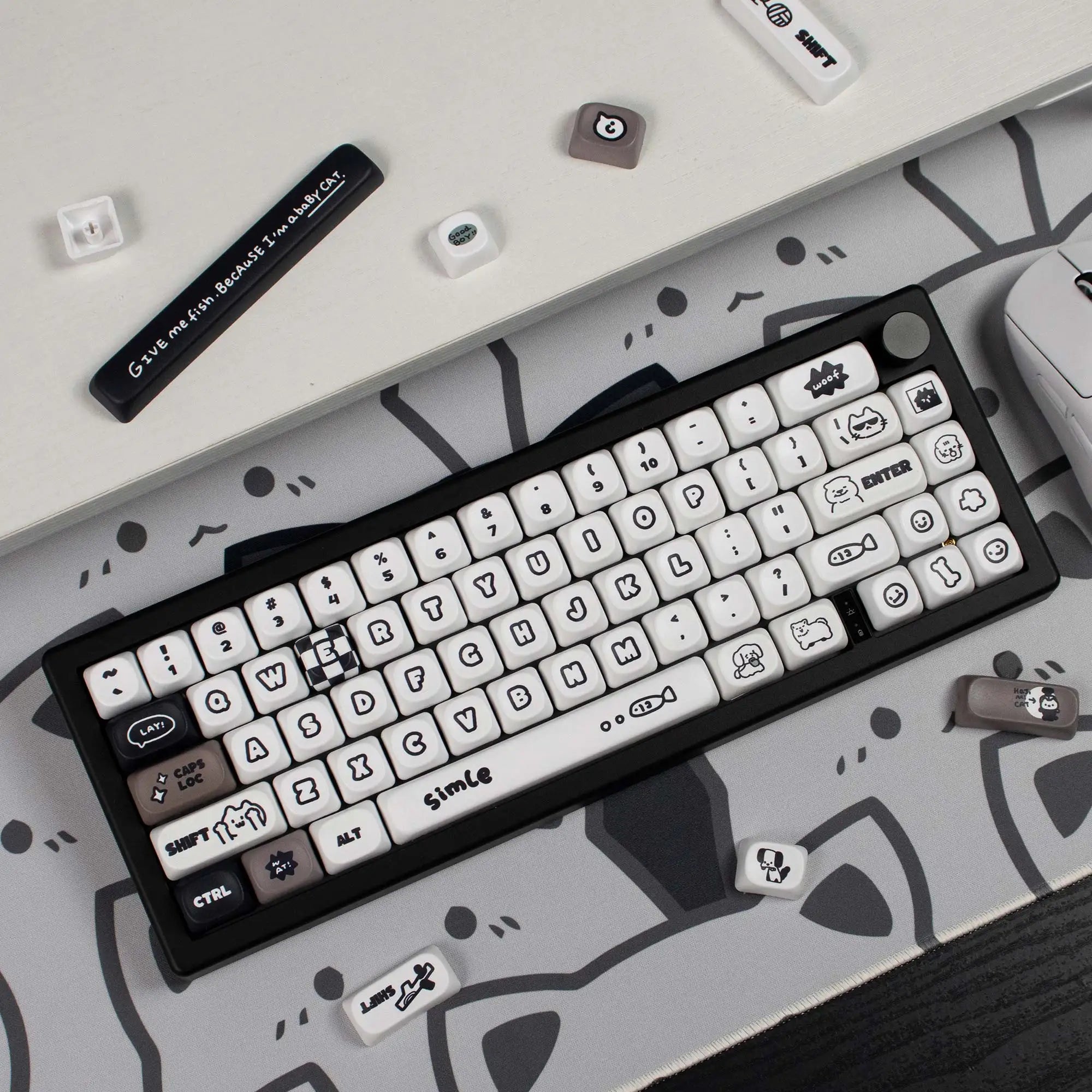 Cats and Puppies Keycaps MOA Profile Thermal Sublimation PBT Keycaps Personalized Cute Keycap For 64/104/108 Mechanical keyboard
