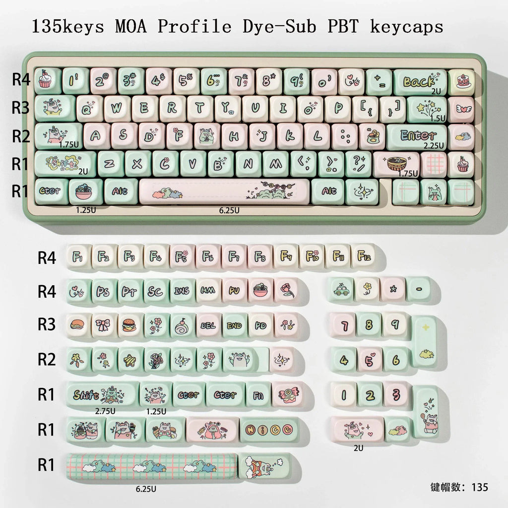Cats and Puppies Keycaps MOA Profile Thermal Sublimation PBT Keycaps Personalized Cute Keycap For 64/104/108 Mechanical keyboard