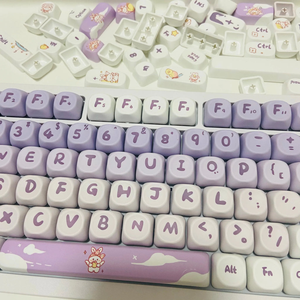 Cute Key Cap Mechanical Keyboard Key Caps MOA 142keys Gradient Purple Rabbit Dye-sublimation Customized Personalized Keycaps Pbt
