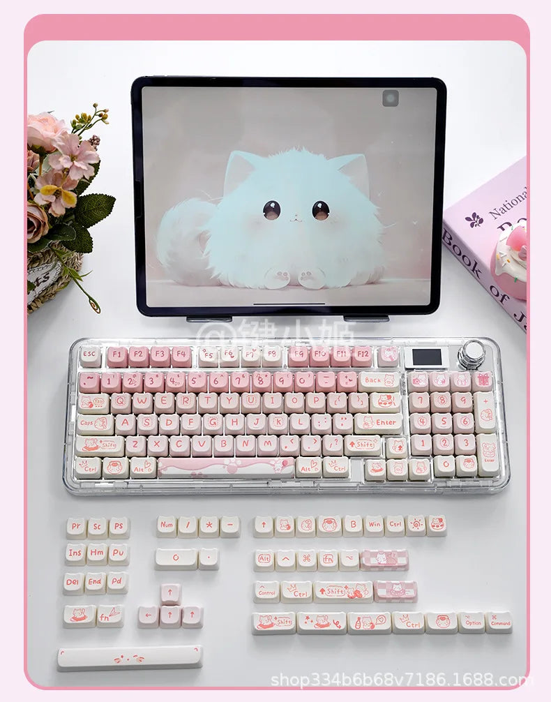 Cute Pink MAO Keycap Set PBT 134 Keys Kitten Keycaps for MX Switch HI75 HI8 68 F99 104 64 Mechanical Keyboards