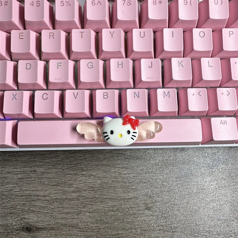 DIY Cute Cartoon Hello Kt Kuromi Keycap 6.25u Spacebar Gaming Mechanical Keyboard Cross Axis Pink White Keycap 2.75 Shift Keycap