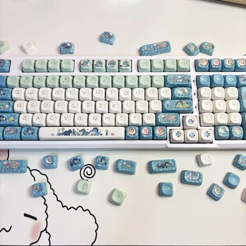 Blue Cute Little Dinosaur Cartoon Keycaps Personalized Round Creative Keycaps MOA Height PBT Sublimation Color DIY Keycaps