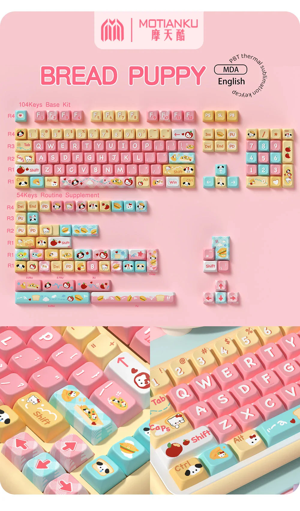 Original Theme Keycaps MDA Profile cute Anime PBT Keycap custom For Mechanical Keyboard with iso layout and 7U space bar