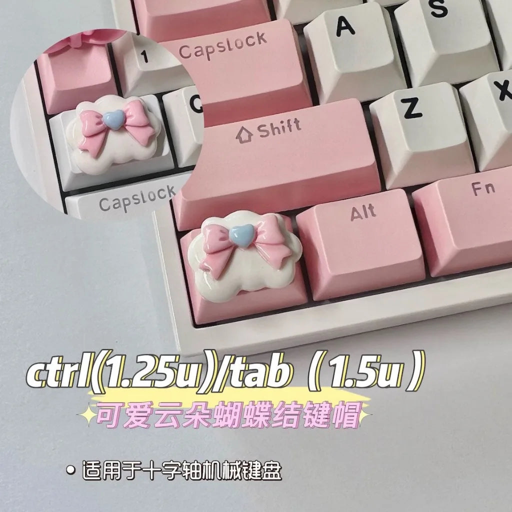 1.25U 1.5U Ctrl / Tab Personalized Keycaps Cloud Bow Cross Axis Mechanical Keyboard Keycaps Cute OEM Supplementary Keycaps