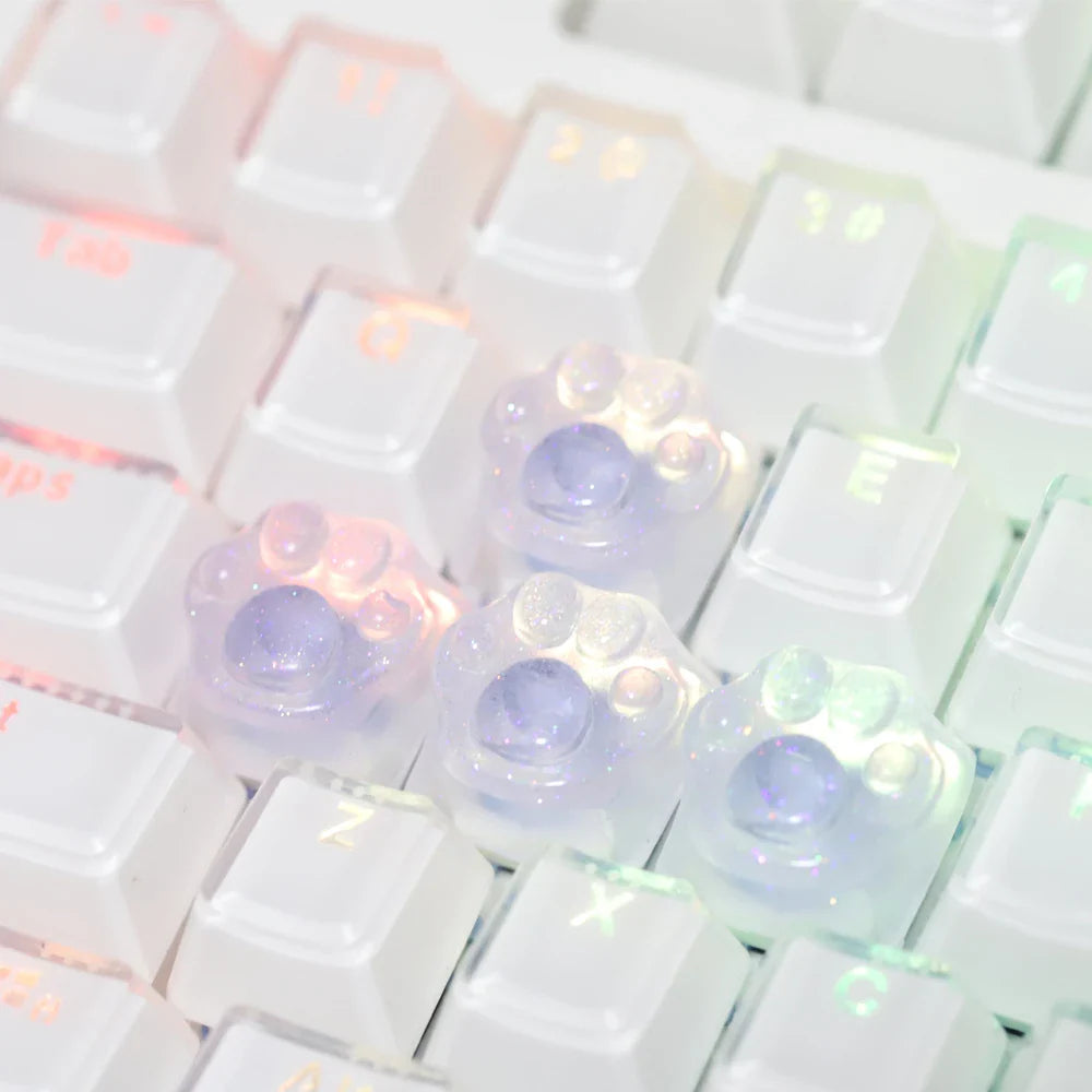 Purple Translucent Cat Paw Anime Kawaii Cute Keycap Cross Axis Backlit RGB Mechanical Keyboard Pink Cyan Custom ESC WASD Cap