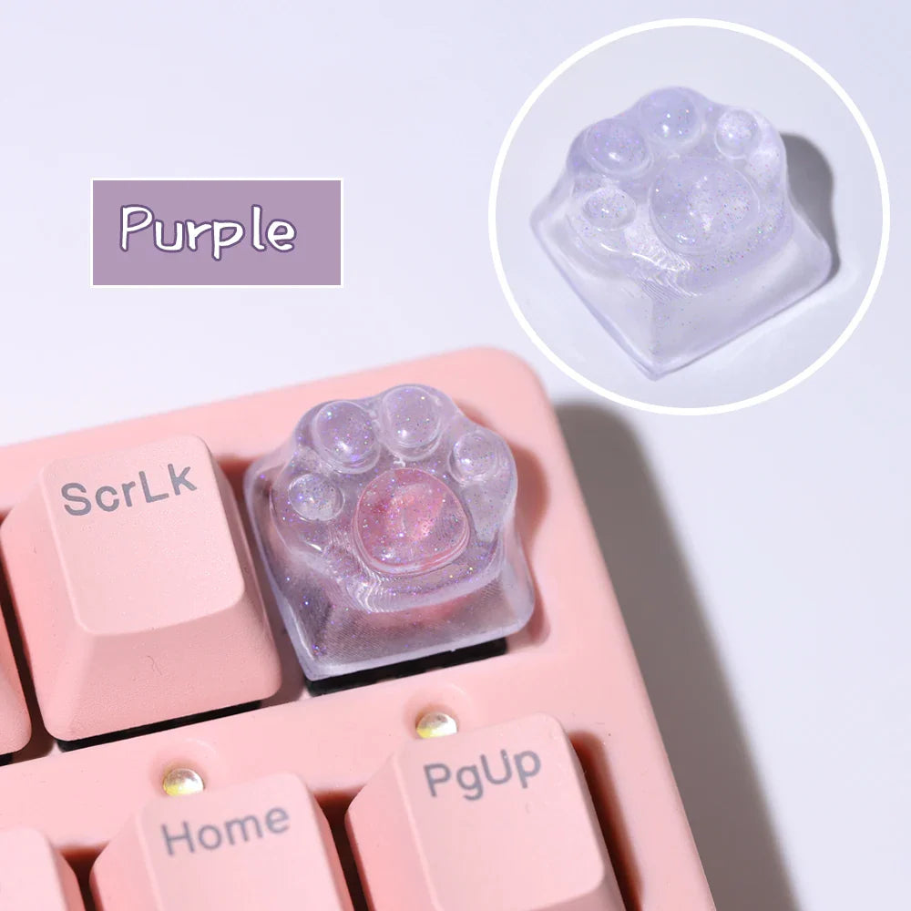 Purple Translucent Cat Paw Anime Kawaii Cute Keycap Cross Axis Backlit RGB Mechanical Keyboard Pink Cyan Custom ESC WASD Cap