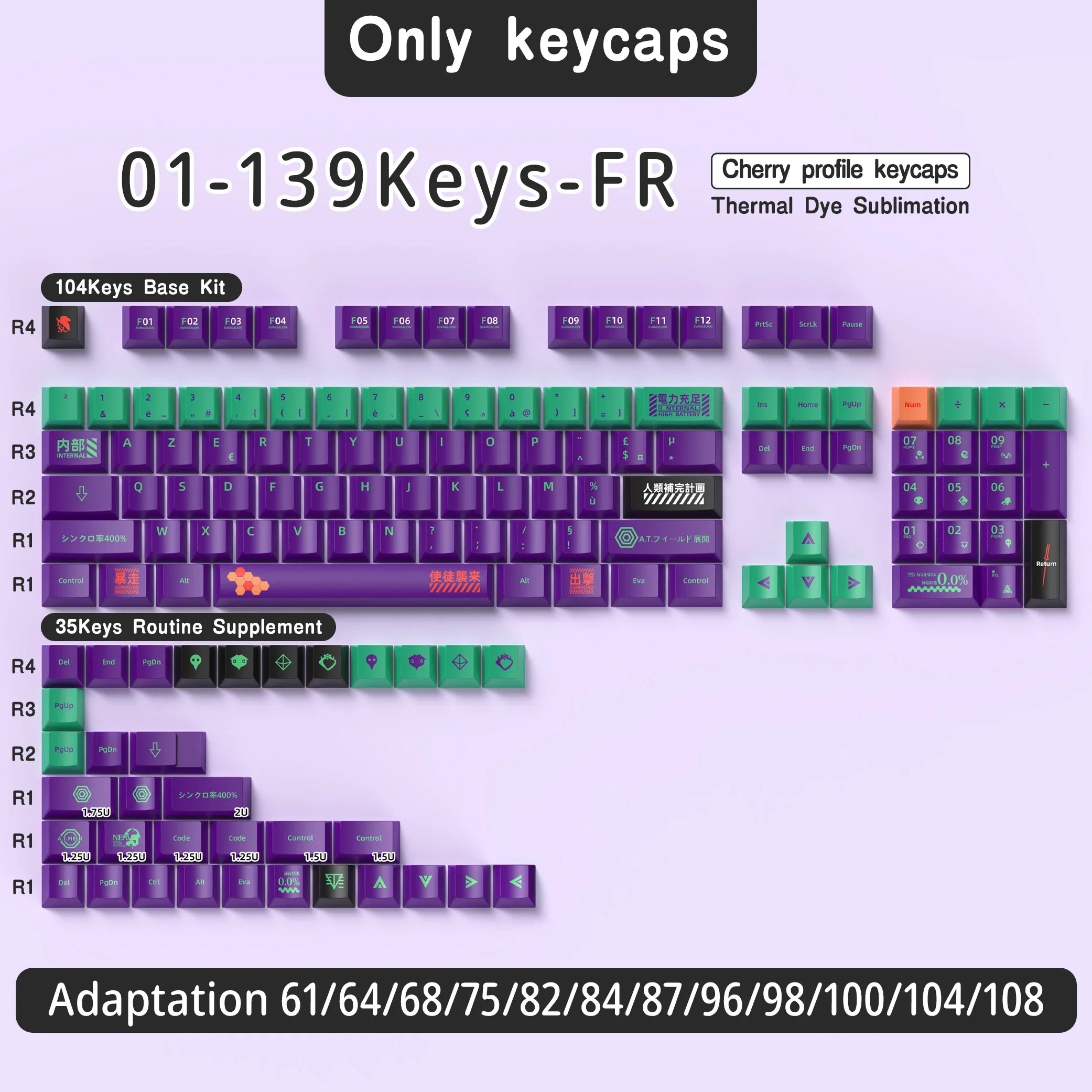 French Keycap 136-156 Keys BPT Cherry Profile FR Keycaps For French keyboard MX Mechanical Keyboard 7U Space Keys Hi75