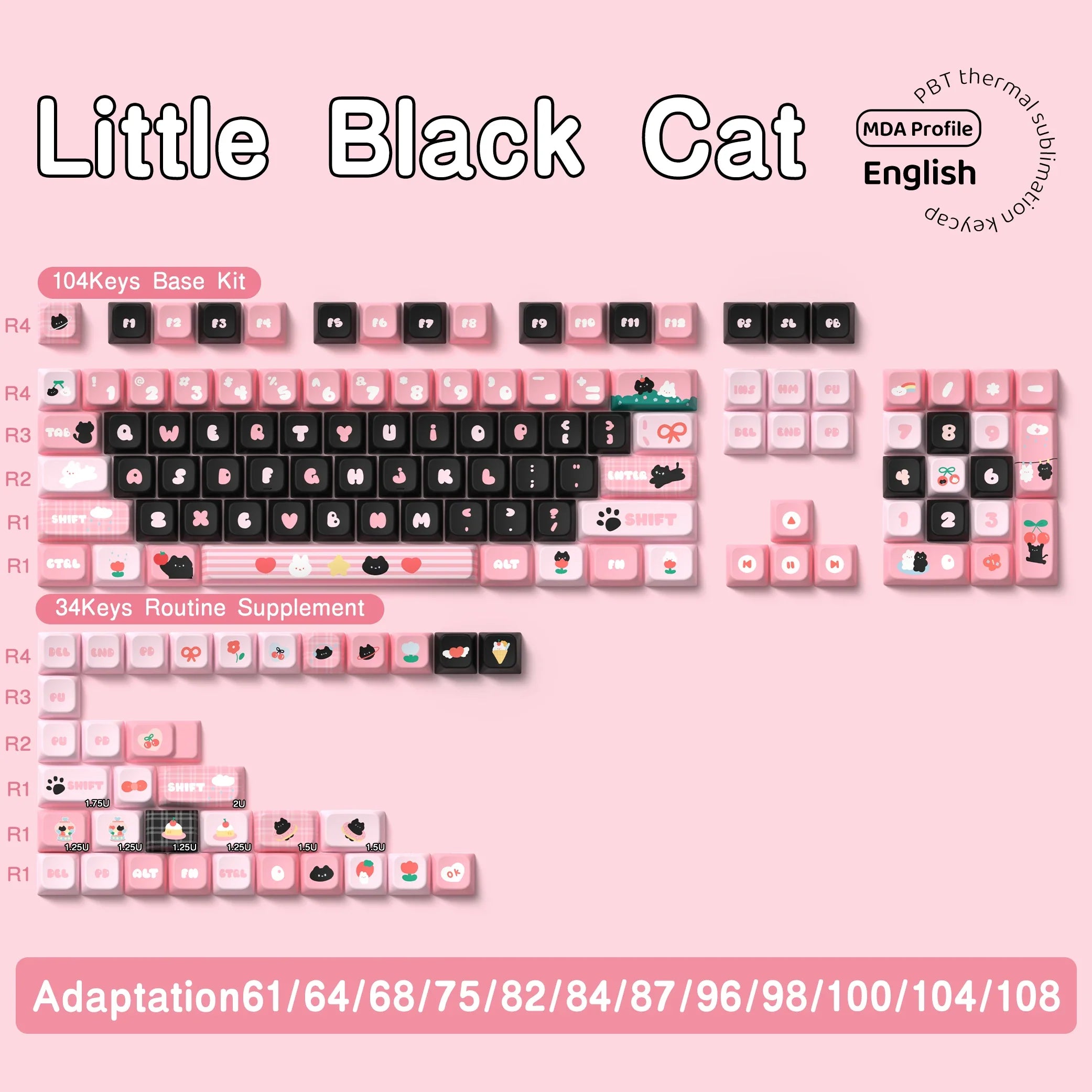 Original Theme Keycaps MDA Profile cute Anime PBT Keycap custom For Mechanical Keyboard with iso layout and 7U space bar