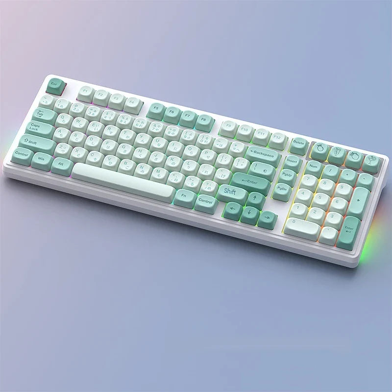 Keycap Mint Cool Cyan Series Moa Height 125 Pieces Full Set Pbt Material Color Blocked Mechanical Keyboard Thermal Sublimation ﻿