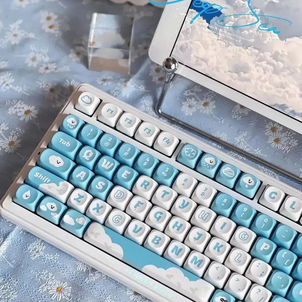 Cute Cloud Theme Keycaps MOA Profile 138 Keys Blue Key Cap Square PBT Alice Keycaps Thermal Sublimation Mechanical Keyboard Cap