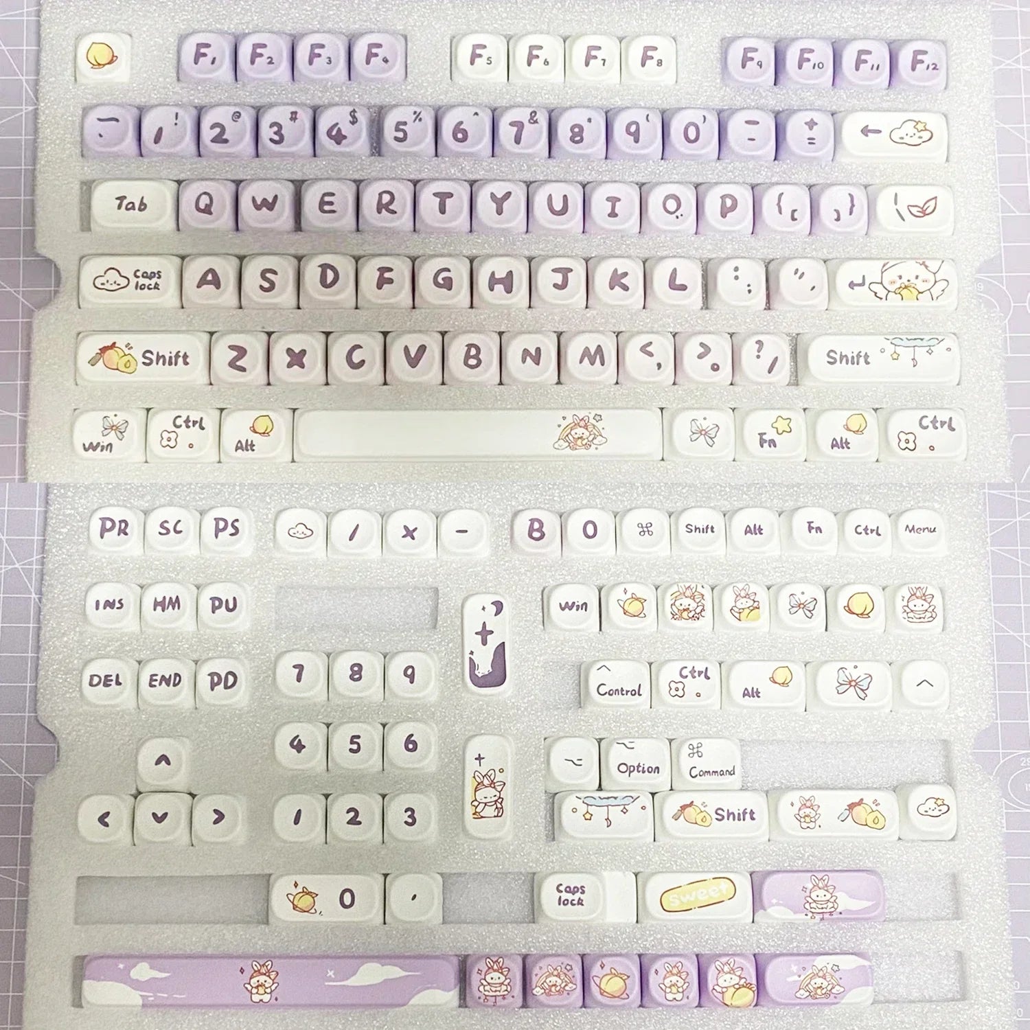 Cute Key Cap Mechanical Keyboard Key Caps MOA 142keys Gradient Purple Rabbit Dye-sublimation Customized Personalized Keycaps Pbt