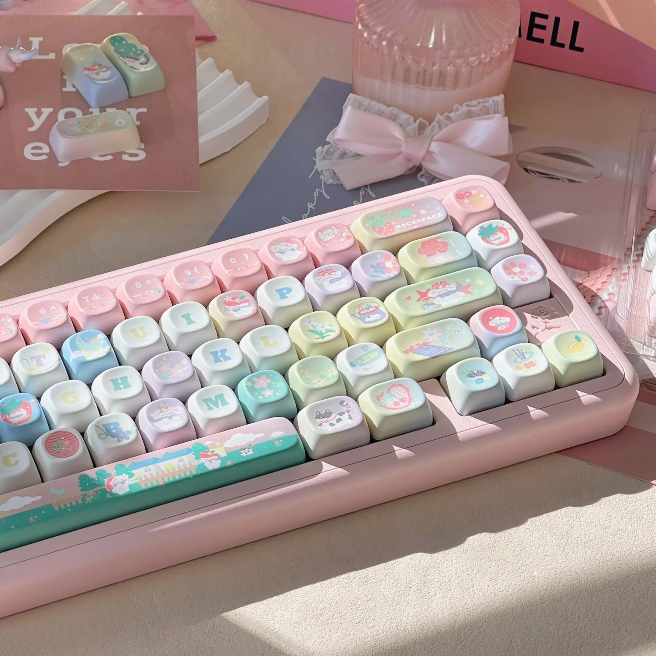 New 131 Key Cute Hand Drawn Theme Keycaps Xoa Profile Pbt Material Thermal Sublimation  Mechanical Gaming Keyboard Key Caps Gift