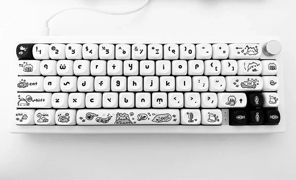 Naught Cat Black White Keycap 140 Keys MOA Profile PBT Keycaps Dye Sublimation for MX Switch Gaming Mechanical Keyboard Keycap