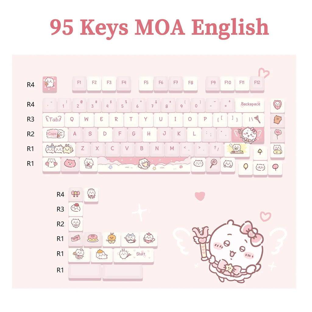 MOA Profile Keyboard Keycaps Custom PBT Cute Cartoon Purple Cat Keycap MX Switches 95 Keys/Set Blue Cute Key Cap for 64 61 87
