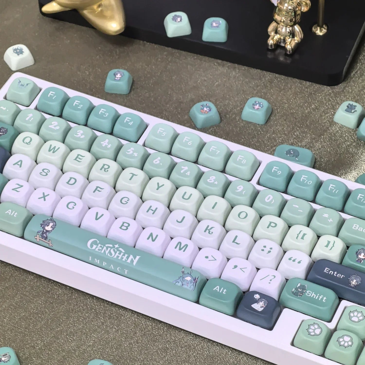 Genshin Impact Theme Xiao Keycaps MOA Profile PBT Sublimation Mechanical Keyboard Caps Cartoon Character Gamer XIAO Keycap