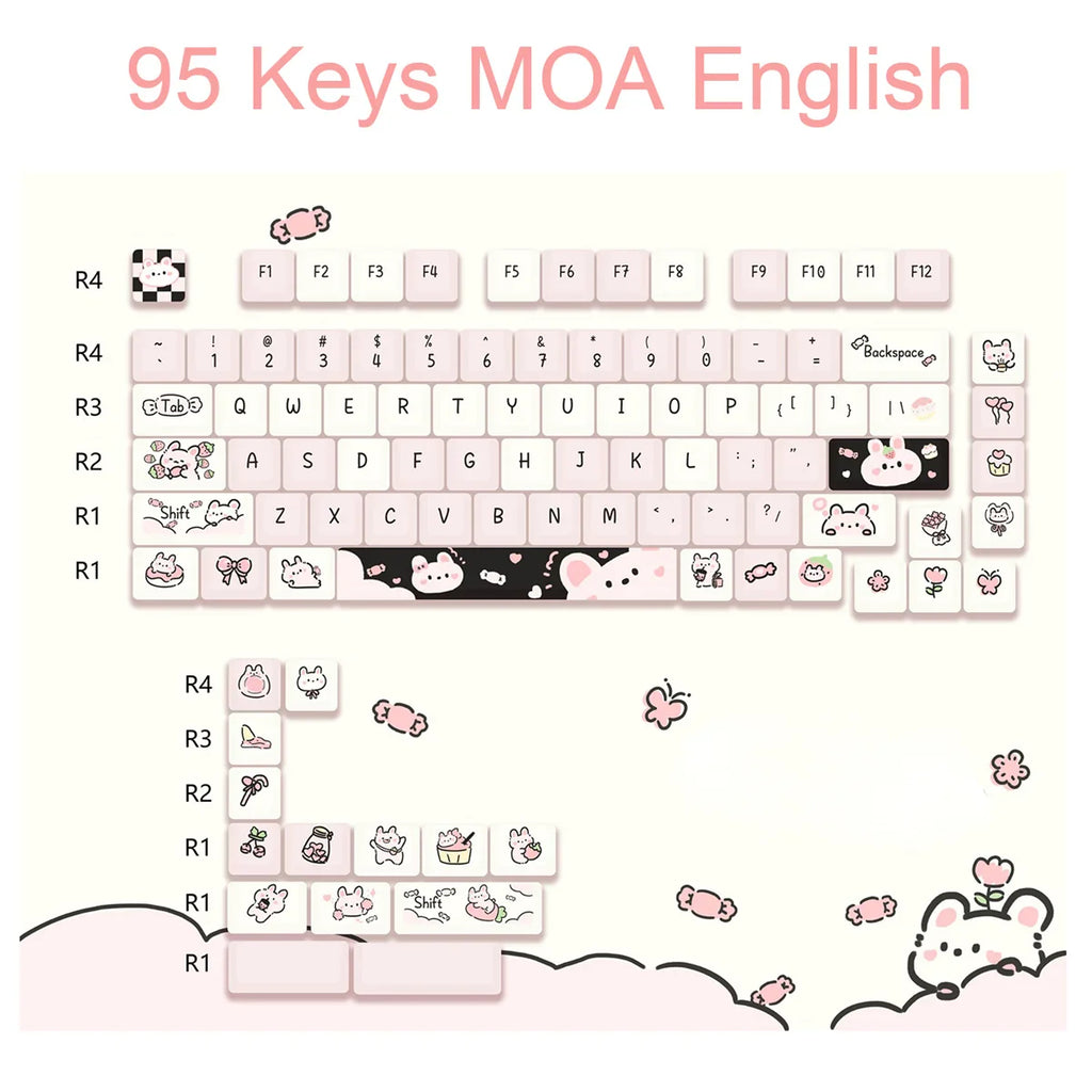 MOA Profile Keyboard Keycaps Custom PBT Cute Cartoon Purple Cat Keycap MX Switches 95 Keys/Set Blue Cute Key Cap for 64 61 87