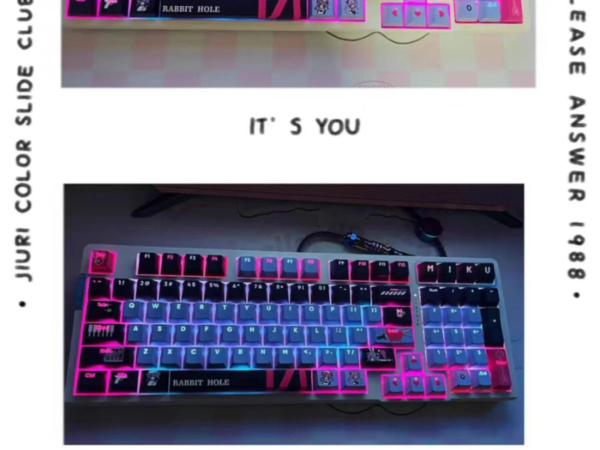 Miku Keycaps  Cute Custom Keycaps PBT Cherry Profile Key Cap Kawaii Anime Translucency Key Caps for Mechanical Keyboard Gifts