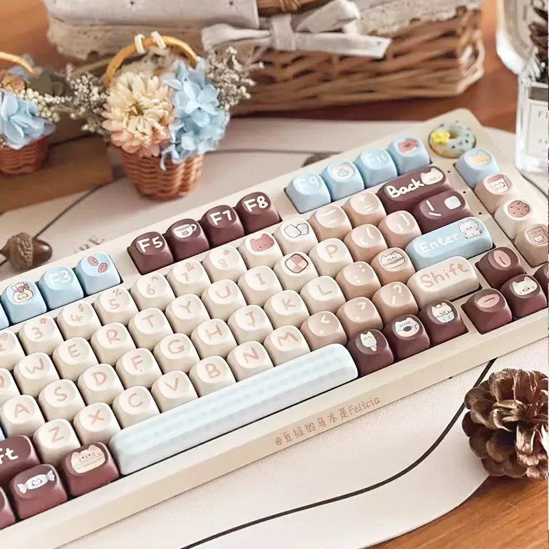 125/135 Keys Coffee Dessert cat Keycaps MOA MDA Profile PBT Dye Sublimation Keycap For MX Switch Mechanical Keyboard