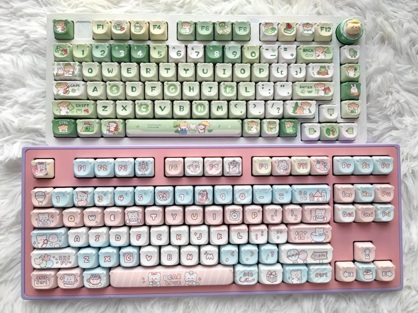 Cute Kawaii Bear Keycap EAO Pink Purple Expression Pbt For Diy Mechanical Keyboard Side Engraved Iso/Ansi Layout Cute Cat Keycap