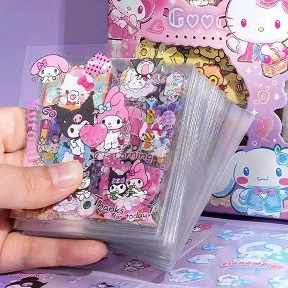 Hello Kitty Sanrio Non repeating 100 piece Sticker Set Cinnamoroll Kuromi Waterproof Stationery Sticker Gift Box Holiday Gift