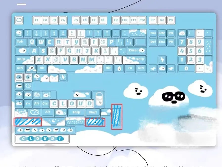 Cute Cloud Theme Keycaps MOA Profile 138 Keys Blue Key Cap Square PBT Alice Keycaps Thermal Sublimation Mechanical Keyboard Cap