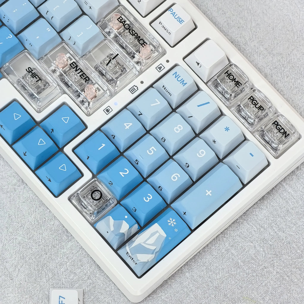 Korean Glacier Side-Engraved Translucent Keycaps OEM PBT Sublimation 122-Key DIY Fresh Gradient Blue White KR/korean Keycaps