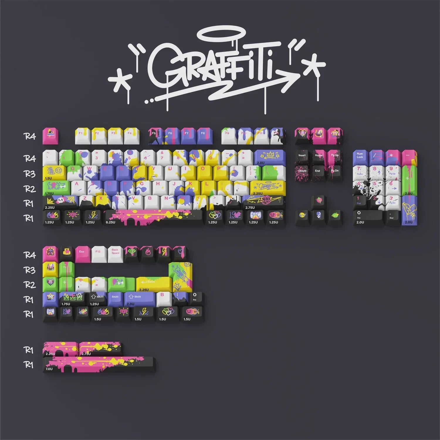 Graffiti Keycap Set Cherry Profile PBT Dye-sublimation Keycaps for Mechanical Keyboard Mx Swich 61/64/68/84/87/104/108 키캡