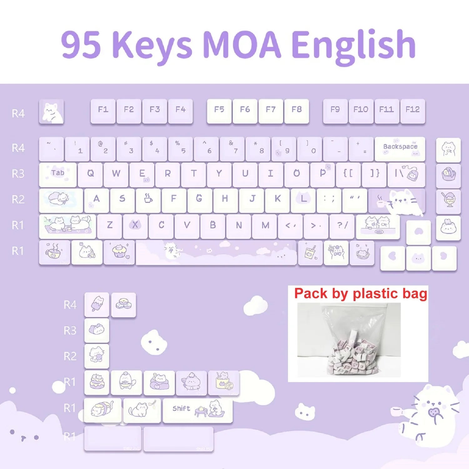 95/132 Keys Cute Cartoon Animals Theme Keycaps MAO Profile DIY PBT Dye Sublimation Key Caps for Mechanical Keyboard MX Switch