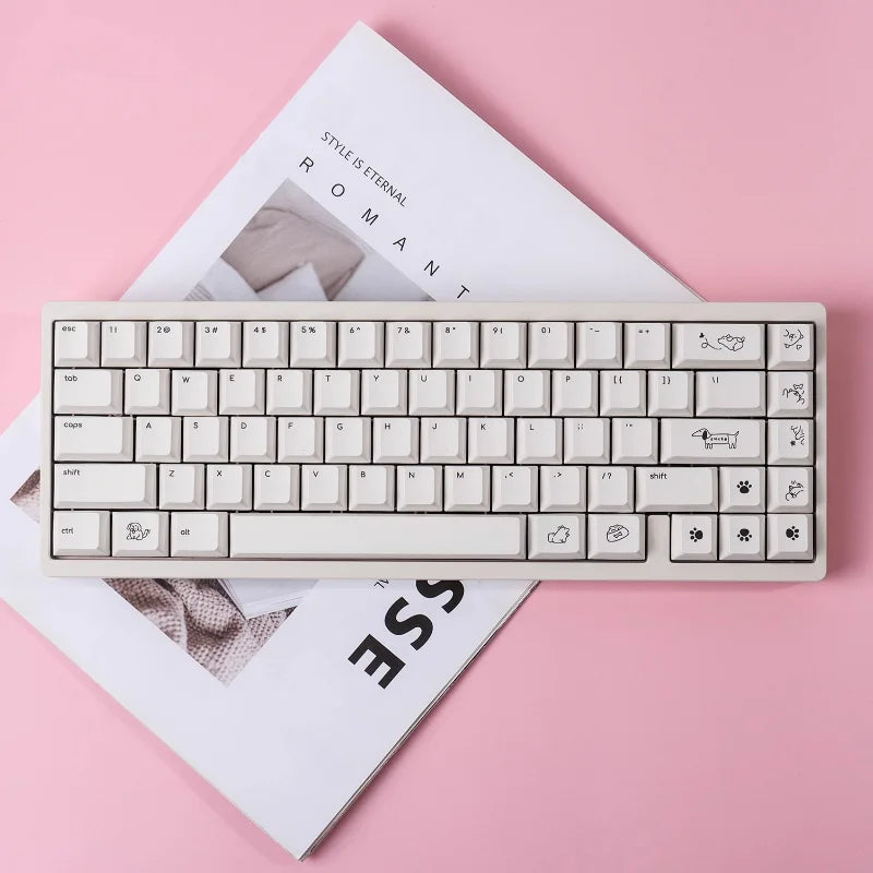 MiFuny Cute Dog Keycap 124/133 Keys PBT Dye Sublimation Custom MOA/Cherry Profile Gaming Keycaps for Mechanical Keyboard Gifts