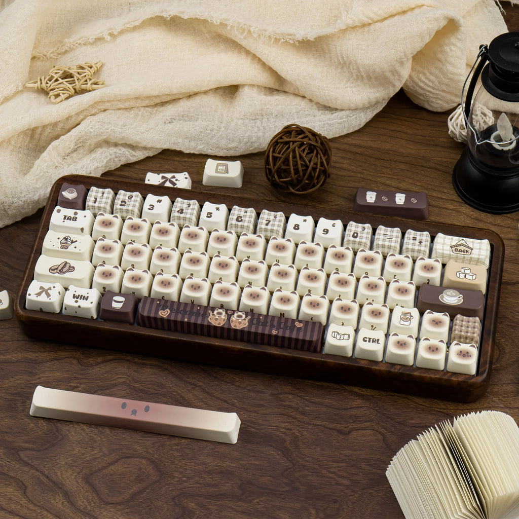 Siamese Cat Keycap Cute Mao Cherry Pbt Cafe Cat Head Cat Ears White Coffee Color 146/133Keys 2.25/2.75U Alice Layout Keycaps