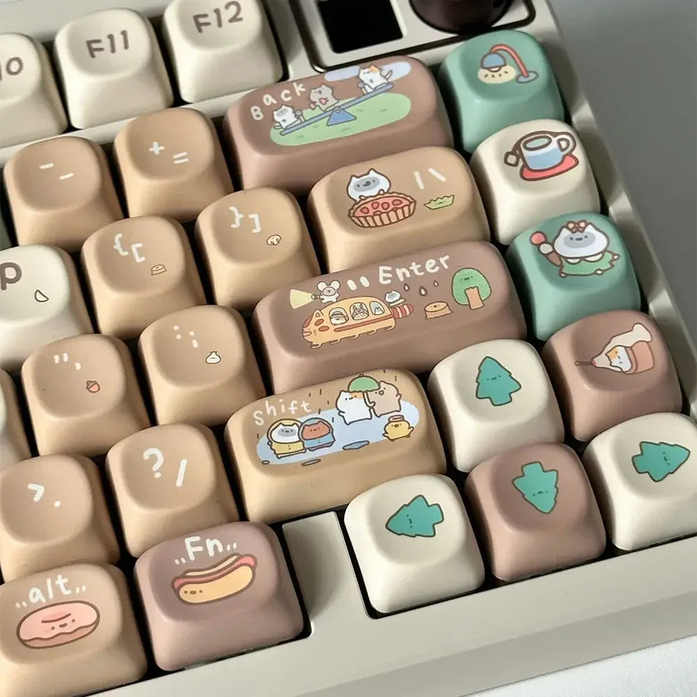 Cute Keycap Cocoa Bean Milk PBT Five-Sided Sublimation XOA Personalized Ball Cap DIY Mechanical Keyboard Keycaps Keycap Set