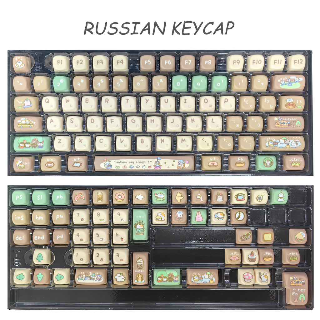 Korean Russian Keycap Khaki Cute Cocoa Bean Milk PBT Five-Sided Sublimation MOA DIY Mechanical Keyboard Cartoon Hangul Keycaps