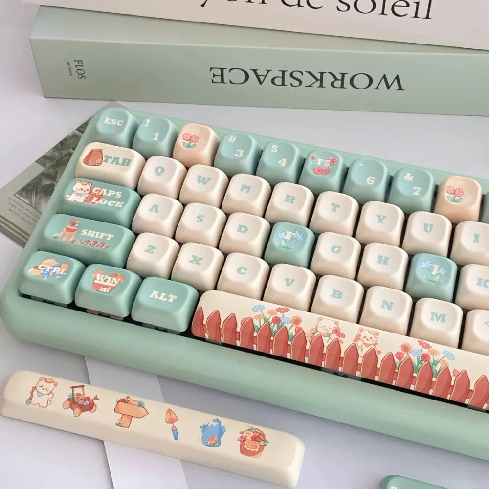 Cat Garden Keycap Set EOA Height PBT Five-Sided Sublimation Key Caps for  Mechanical Keyboard Flower Kitten Element Cute Keycaps