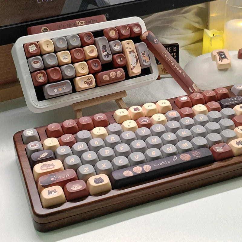 Cute Musk Cat Cafe Theme Keycaps Set PBT Cherry Profile MOA Custom Original Handmade Keycaps for Mechanical Keyboard Accessories